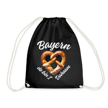 Bayern Dahoam Herz Brezen - Bayerische Heimatliebe - Turnbeutel - Schwarz - Vorne