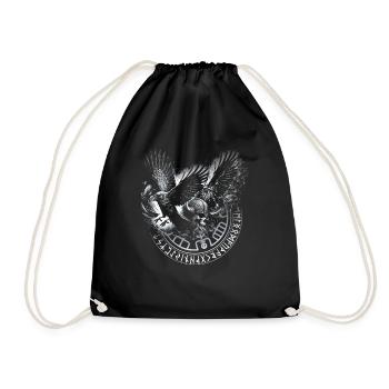 Valhalla Raven Ravens Odin's Runes Norse Compass - Drawstring Bag - black - Front