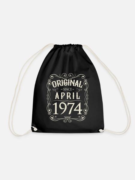 Vintage - Original since April 1974 Birthday - Drawstring Bag - black