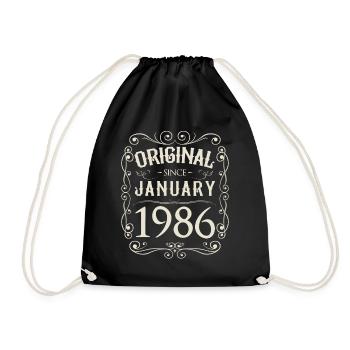 Vintage - Original since Januar 1986 Geburtstag - Turnbeutel - Schwarz - Vorne