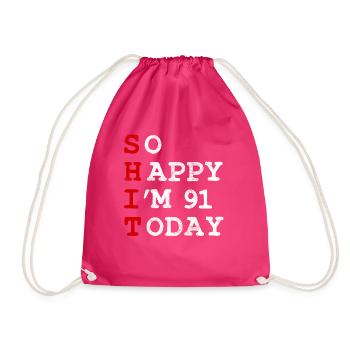 Birthday 91 Birthday Year Birth Funny - Drawstring Bag - fuchsia - Front