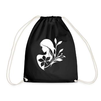 Woman Women Girl Lineart Silhouette - Drawstring Bag - black - Front