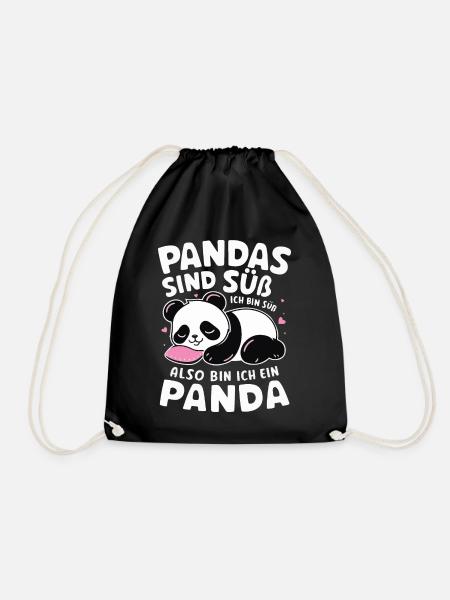 Panda Panda Bear Pandas - Drawstring Bag - black