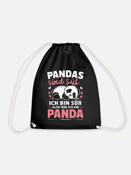 Panda Panda Bear Pandas - Drawstring Bag - black