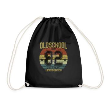 February 1982 - Geburtstag im Februar Oldschool - Turnbeutel - Schwarz - Vorne