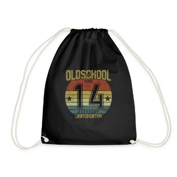 February 2014 - Birthday in February Oldschool - Drawstring Bag - black - Front