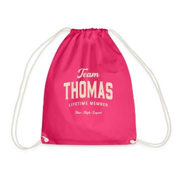 Team Thomas Lifetime Member Name Thomas - Drawstring Bag - fuchsia - Front
