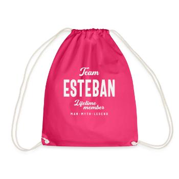 Team Esteban Personalized Name Esteban - Drawstring Bag - fuchsia - Front