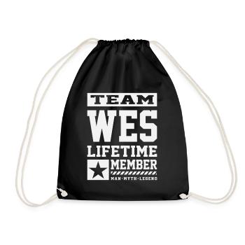 Team Wes Lifetime Member Funny Name Wes - Drawstring Bag - black - Front