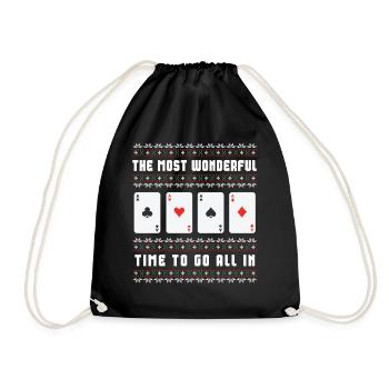 Christmas Poker Player Aces Ugly Christmas Sweater - Drawstring Bag - black - Front