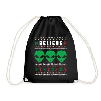 Lustige Weihnachten Alien Hässlicher Weihnachtspullover - Turnbeutel - Schwarz - Vorne