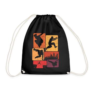 Retro Parkour Athlet Freerunning Stadt Skyline - Turnbeutel - Schwarz - Vorne