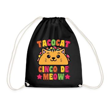 Funny Taco Cat Pun Cinco De Mayo - Drawstring Bag - black - Front