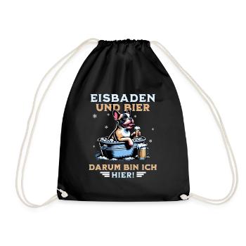 Eisbad und Bier French Bulldog Bulldogge Eisbaden - Turnbeutel - Schwarz - Vorne