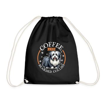Kaffee und Bearded Collie - Turnbeutel - Schwarz - Vorne