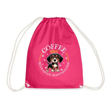 Coffee and Bulgarian Scenthound - Drawstring Bag - fuchsia - Front