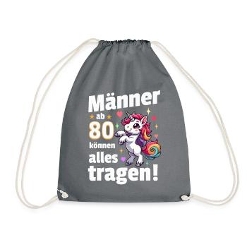 Mann 80. Geburtstag. Lustiger Spruch Geschenkidee - Turnbeutel - Grau - Vorne