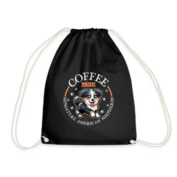 Coffee and Miniature American Shepherd - Drawstring Bag - black - Front