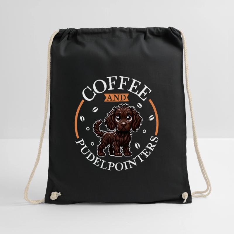 Coffee and poodle pointer Drawstring Bag