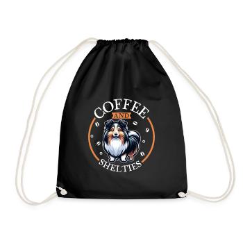 Coffee and Shetland Sheepdog - Drawstring Bag - black - Front