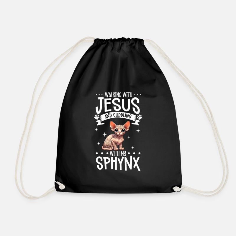 Jesus und meine Sphynx - Turnbeutel - Schwarz