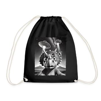 Funny Triceratops dinosaure UFO encounter selfie - Drawstring Bag - black - Front