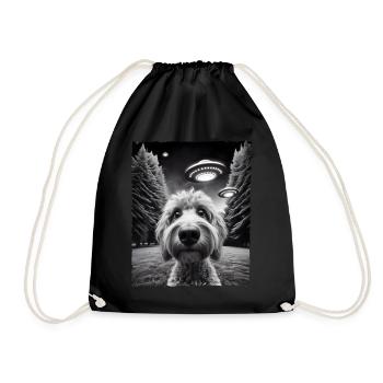 Funny Doodle Dog UFO encounter selfie - Drawstring Bag - black - Front