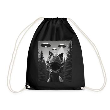 Funny T-Rex dinosaure UFO encounter selfie - Drawstring Bag - black - Front