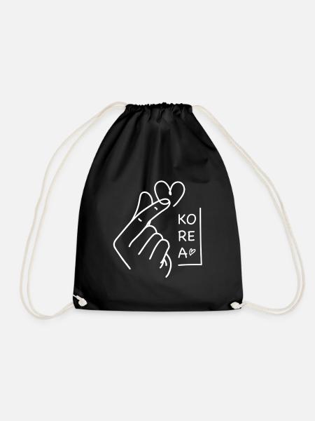 Korean Finger Heart for K-Pop K-Drama Couple - Drawstring Bag - black