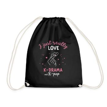 I just really love K-Drama K-Pop Korean Heart - Drawstring Bag - black - Front