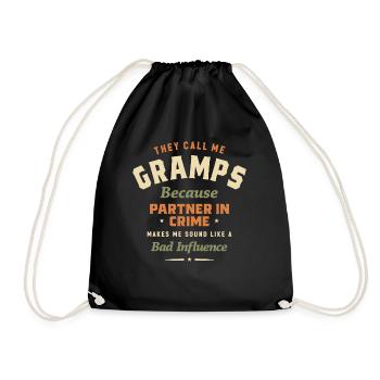 They Call Me Gramps Partner In Crime Grandpa Humor - Drawstring Bag - black - Front