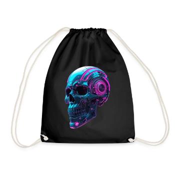 Crâne Cyberpunk – Tête Techno Néon - Sac de sport léger - noir - Devant
