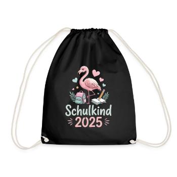 Schule Schulanfang Schulkind 2025 Mädchen Flamingo - Turnbeutel - Schwarz - Vorne