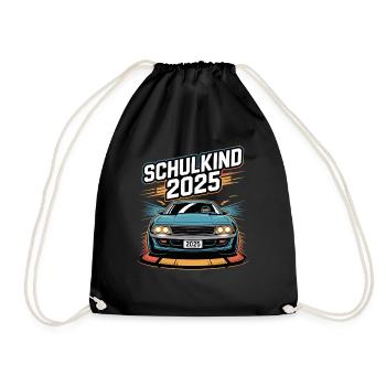 Einschulung Auto Schulkind 2025 Junge Rennauto - Turnbeutel - Schwarz - Vorne
