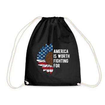 America is Worth Fighting for Patriotic Proud - Drawstring Bag - black - Front