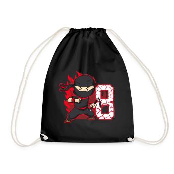 Ninja Fighter Birthday Boy 8 years old Ninjas - Drawstring Bag - black - Front