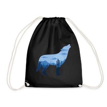 Heulender Wolf bei Vollmond | Silhouette Geschenk - Turnbeutel - Schwarz - Vorne