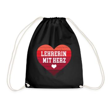Lehrerin Mit Herz Beste Lehrerinnen Lieblinglehrer - Turnbeutel - Schwarz - Vorne