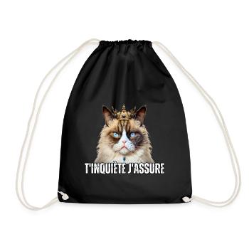 T'inquiète j'assure humour chat drôle couronne - Sac de sport léger - noir - Devant