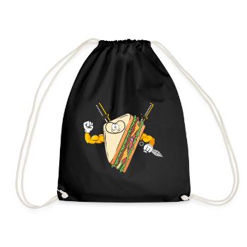 Sandwich Ninja Karate Warrior Japan Geschenk - Turnbeutel - Schwarz - Vorne