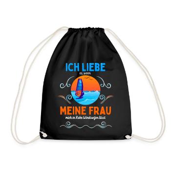 Windsurfen Ich liebe meine Frau - Turnbeutel - Schwarz - Vorne