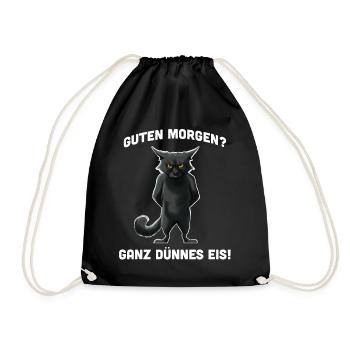 Guten Morgen Morgenmuffel Katzenspruch Shirt - Turnbeutel - Schwarz - Vorne