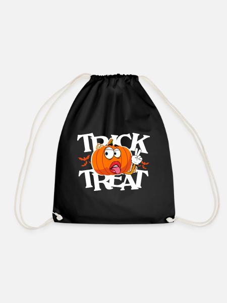 Trick Or Treat | Funny Halloween Pumpkin 🎃 - Drawstring Bag - black