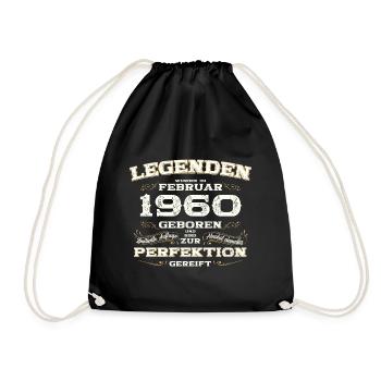 65th Birthday Gift Husband Original February 1960 - Drawstring Bag - black - Front