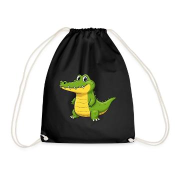 Animal Cartoon Crocodile - Drawstring Bag - black - Front