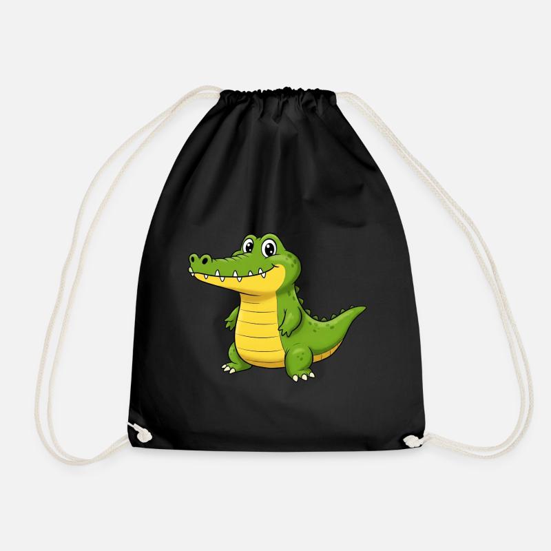 Animal Cartoon Crocodile - Drawstring Bag - black