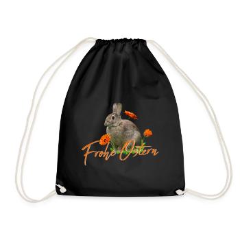 Frohe Ostern Osterhase - Turnbeutel - Schwarz - Vorne