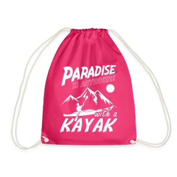 Paradise is Anywhere with a Kayak - Drawstring Bag - fuchsia - Front