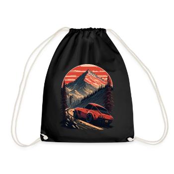 sports car, vintage car, mountains, road - Drawstring Bag - black - Front