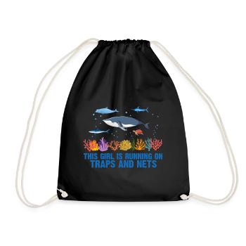 Girl Net Boat Marine Biologist Biology Ocean - Drawstring Bag - black - Front